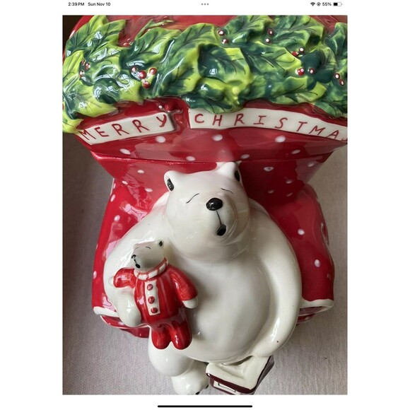 Blue Sky Heather Goldminc Christmas Sleeping Polar Bear Cookie Jar W/Lid - Picture 7 of 9